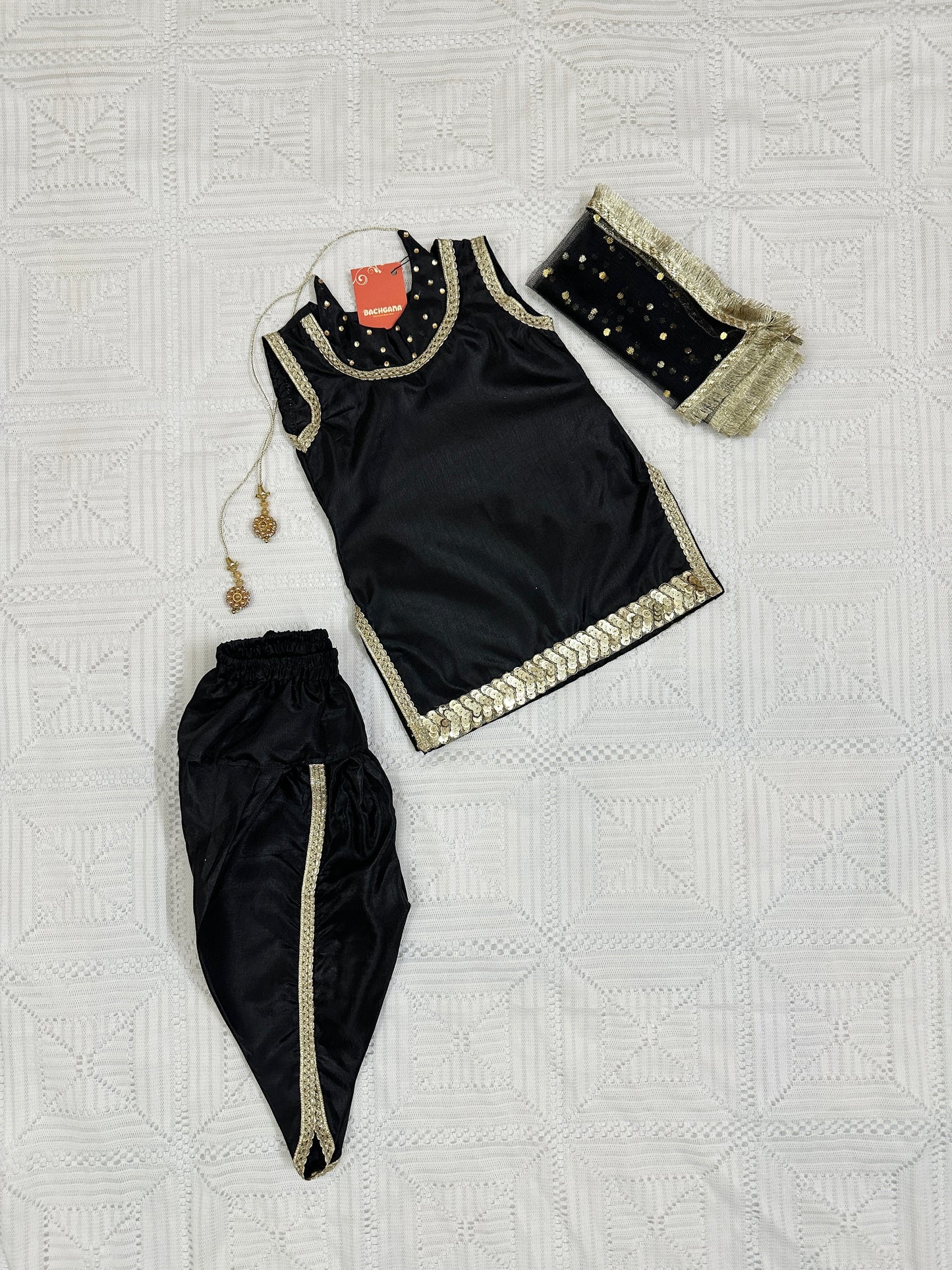 Black Silk Shirt with Tulip Shalwar and Dupatta