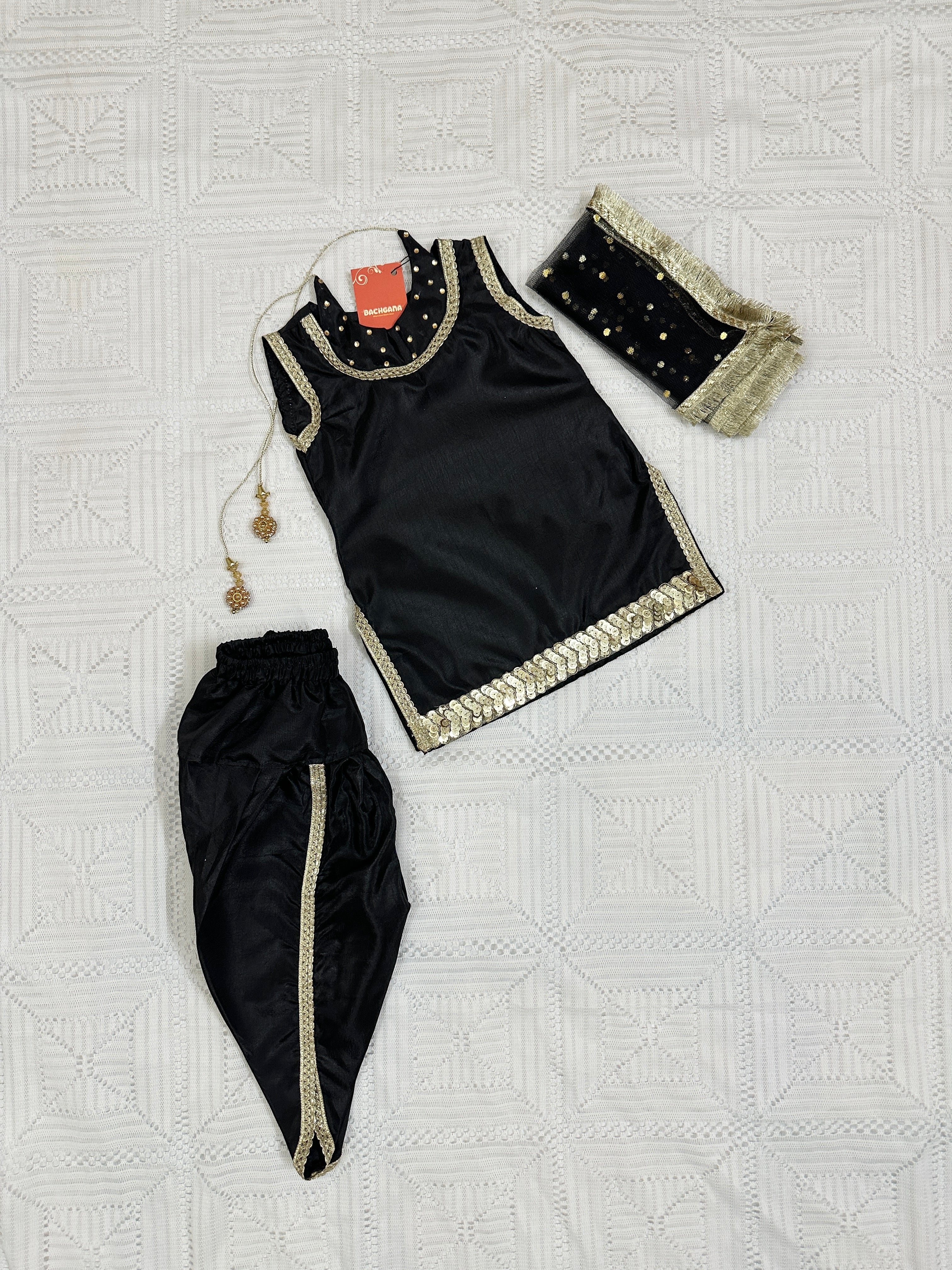 Black Silk Shirt with Tulip Shalwar and Dupatta