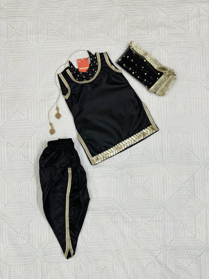 Black Silk Shirt with Tulip Shalwar and Dupatta