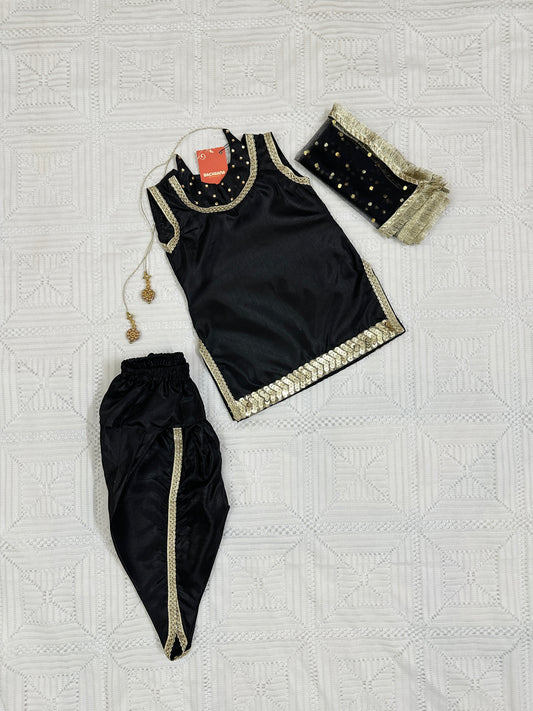 Black Silk Shirt with Tulip Shalwar and Dupatta