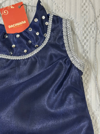 Blue Silver Silk Shirt with Tulip Shalwar and Dupatta