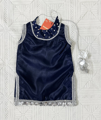 Blue Silver Silk Shirt with Tulip Shalwar and Dupatta