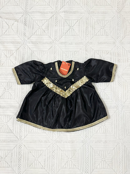 Black Silk V Yoke Frock with Tulip Shalwar and Net Dupatta
