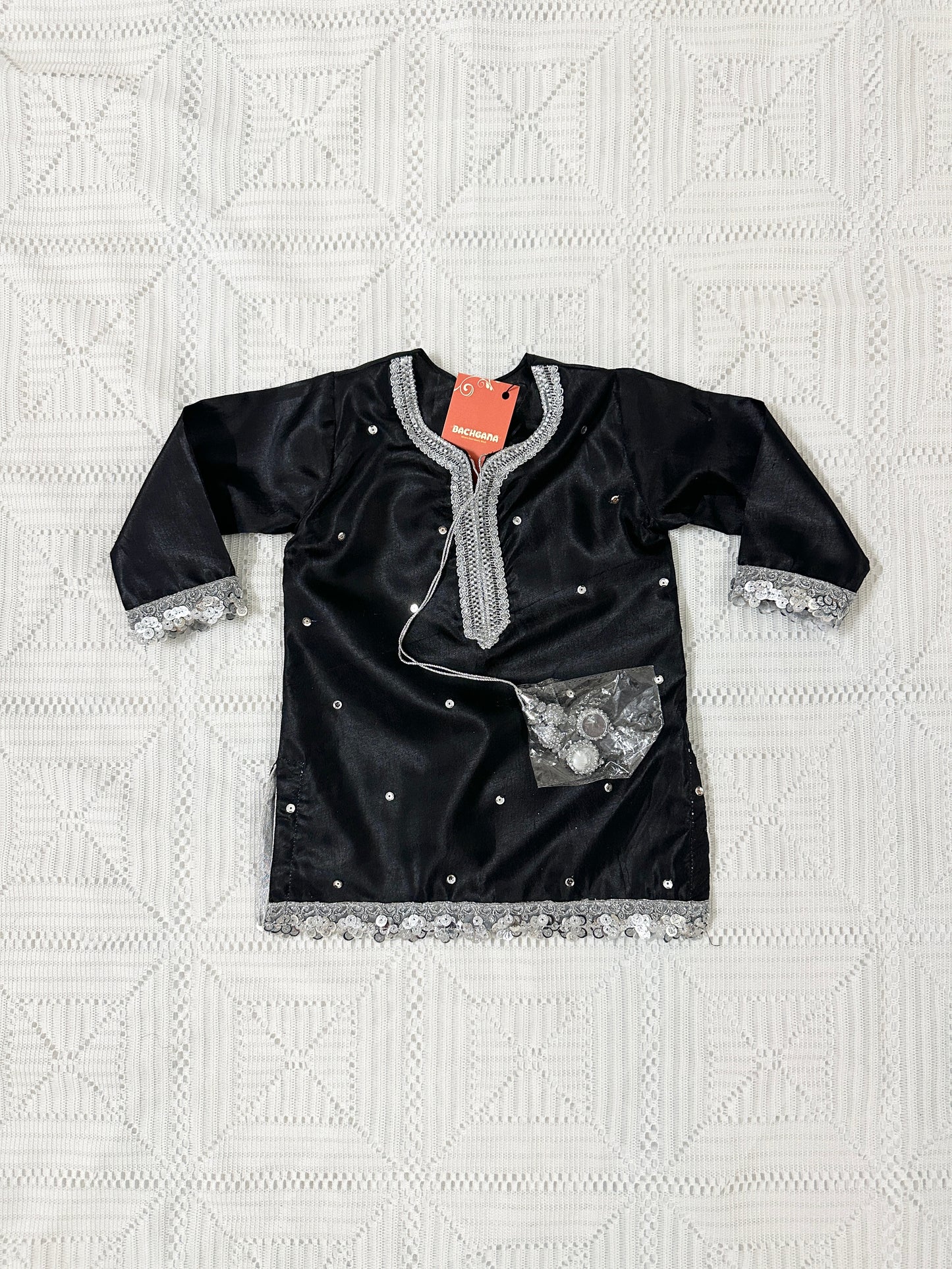 Black and Silver Silk Shirt with Trouser and Net Dupatta