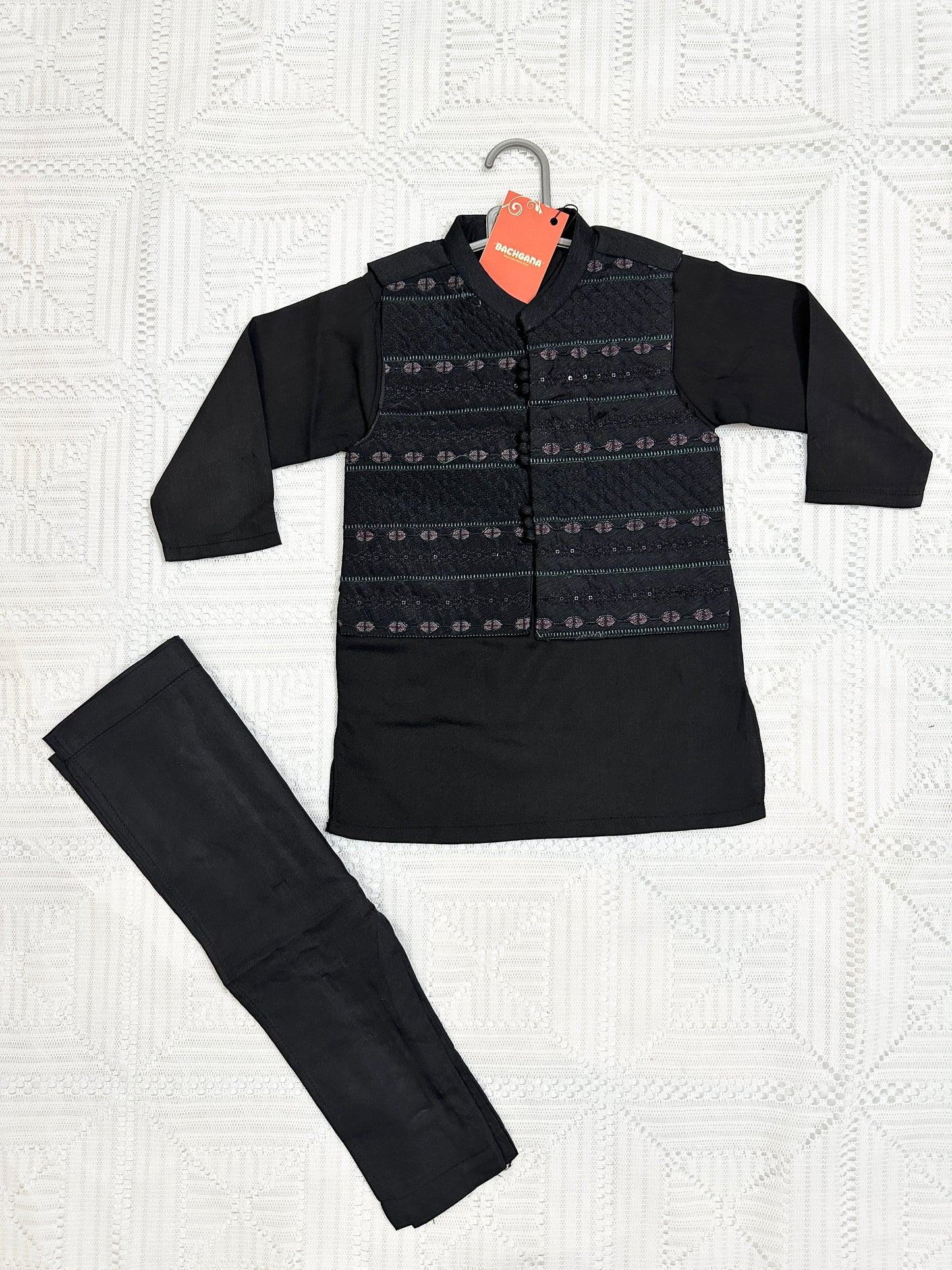 Black Kurta Shalwar with Premium Embroidered Waistcoat - New