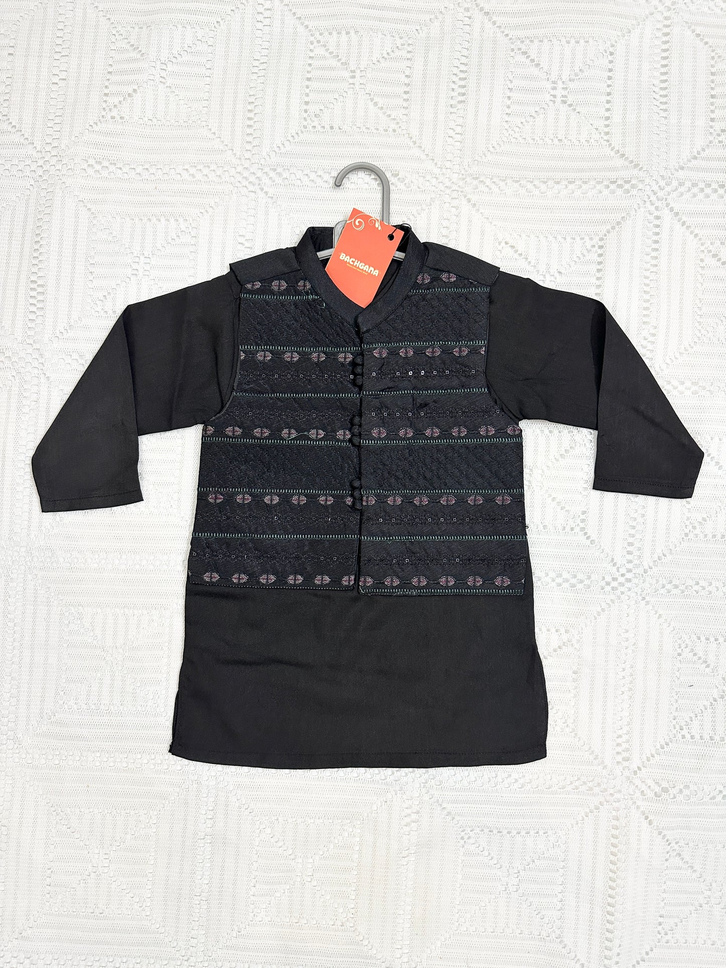 Black Kurta Shalwar with Premium Embroidered Waistcoat - New