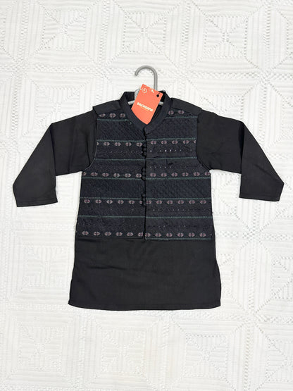 Black Kurta Shalwar with Premium Embroidered Waistcoat - New