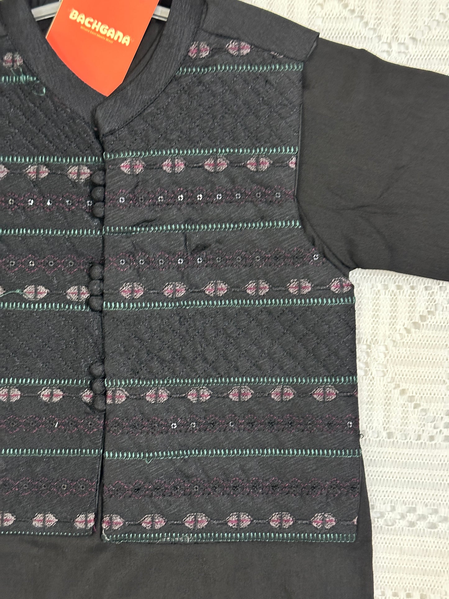 Black Kurta Shalwar with Premium Embroidered Waistcoat - New