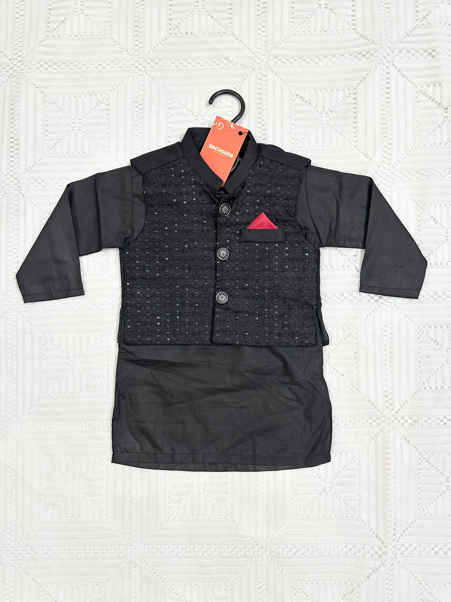 Black Kurta Shalwar with Fancy Waistcoat - New