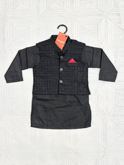 Black Kurta Shalwar with Fancy Waistcoat - New
