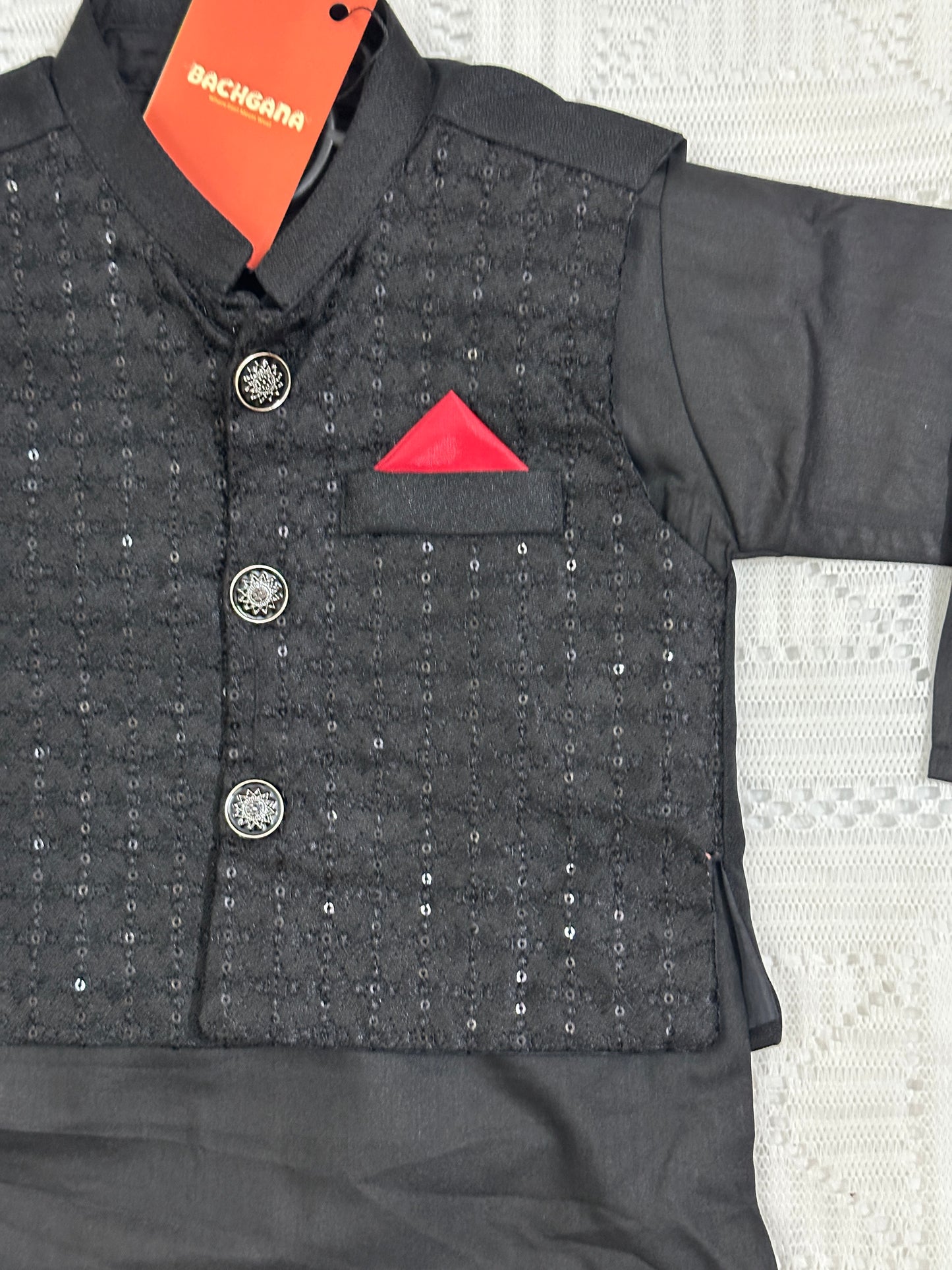 Black Kurta Shalwar with Fancy Waistcoat - New