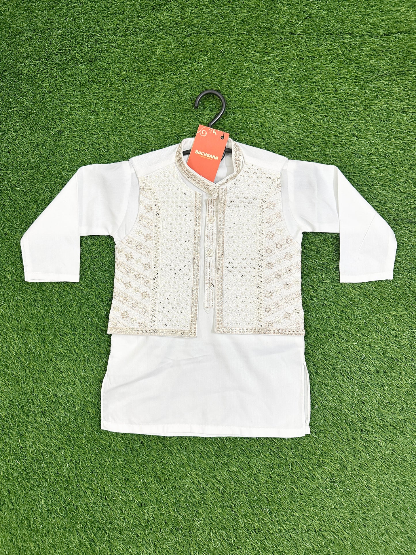 White Kurta Shalwar with Golden Embroidered Waistcoat