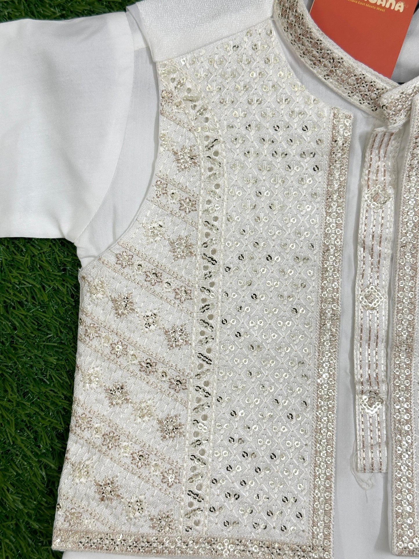 White Kurta Shalwar with Golden Embroidered Waistcoat