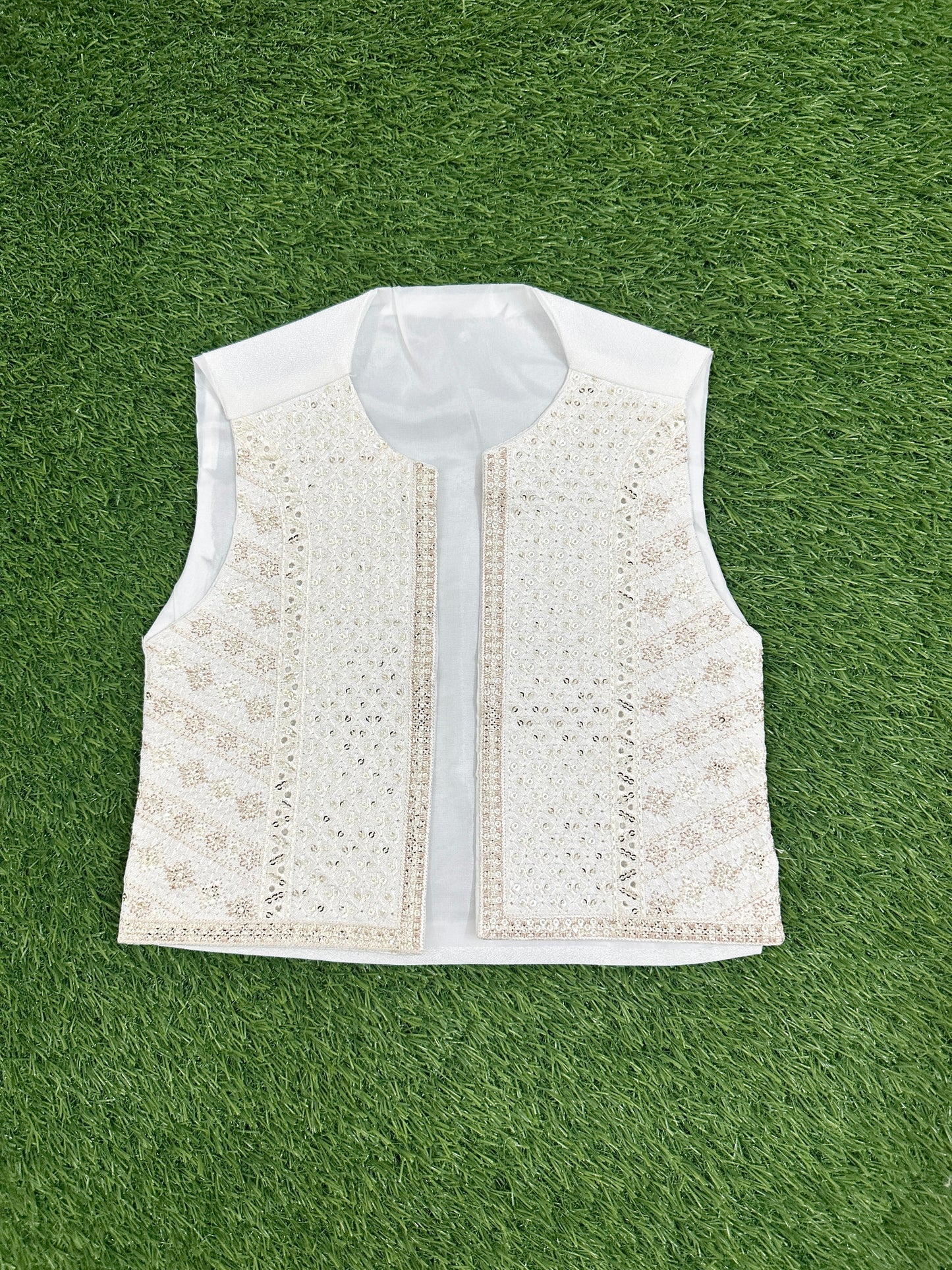 White Kurta Shalwar with Golden Embroidered Waistcoat