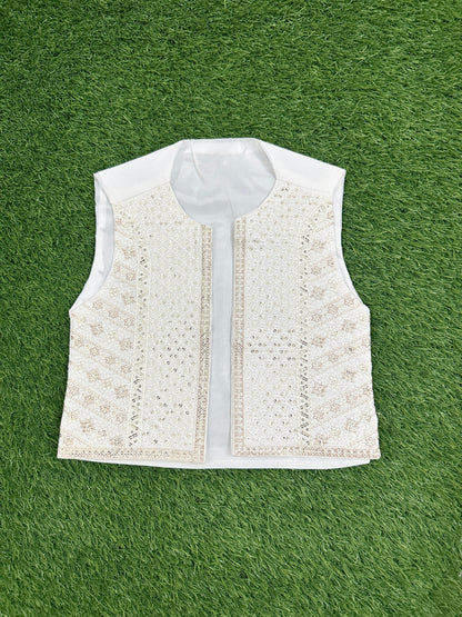 White Kurta Shalwar with Golden Embroidered Waistcoat