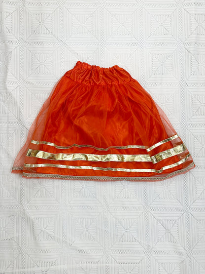 🧡 Orange Net Lehenga with Silk Choli, Net Dupatta and Silk Potli