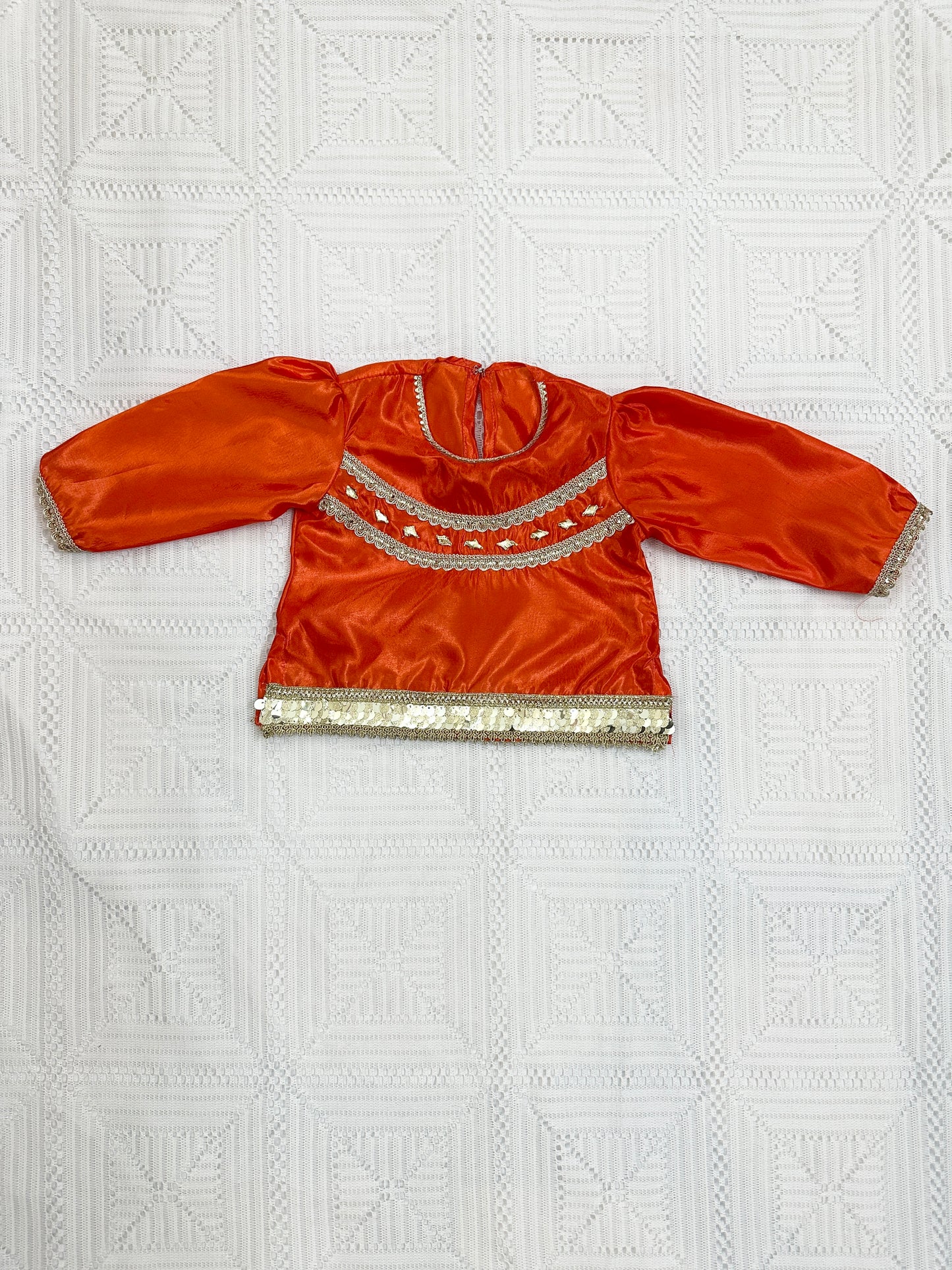 🧡 Orange Net Lehenga with Silk Choli, Net Dupatta and Silk Potli