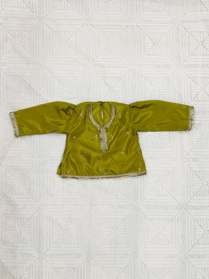 💚 Green Silk Choli with Purple Crush Silk Lehenga and Net Dupatta