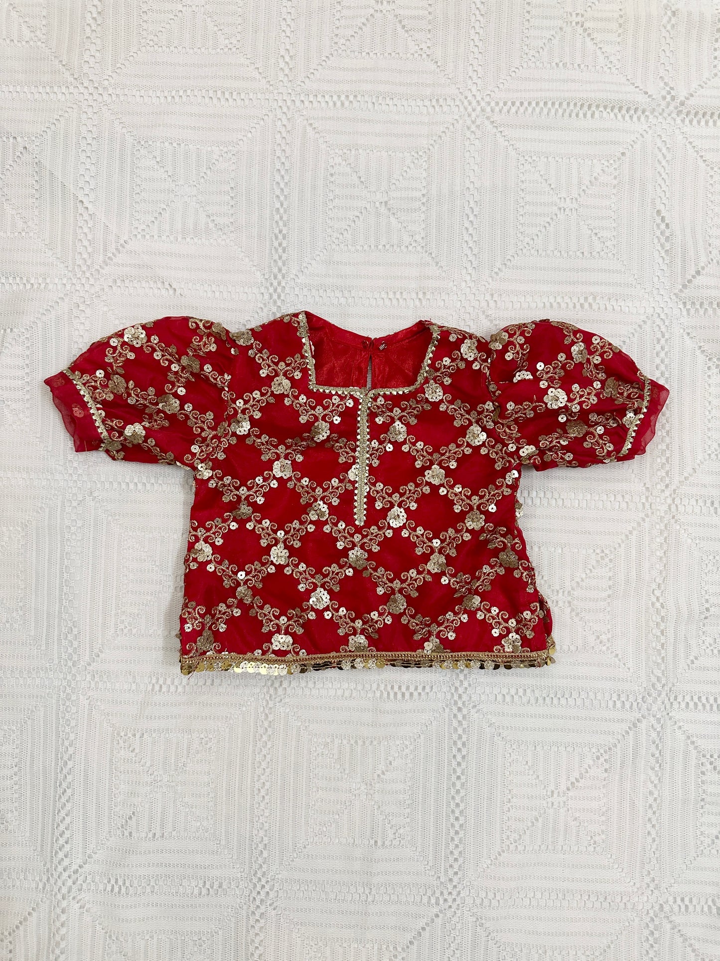 ❤️ Red Golden Fancy Organza Choli with Golden Jamawar Lehenga and Net Dupatta