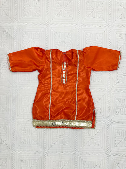 🧡 Orange Silk Shirt with Purple Crush Silk Sharara and Net Dupatta