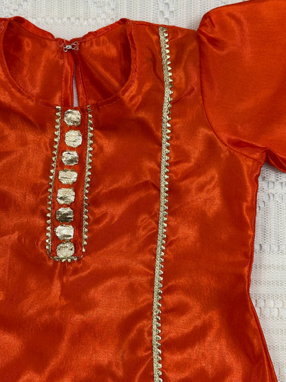 🧡 Orange Silk Shirt with Purple Crush Silk Sharara and Net Dupatta