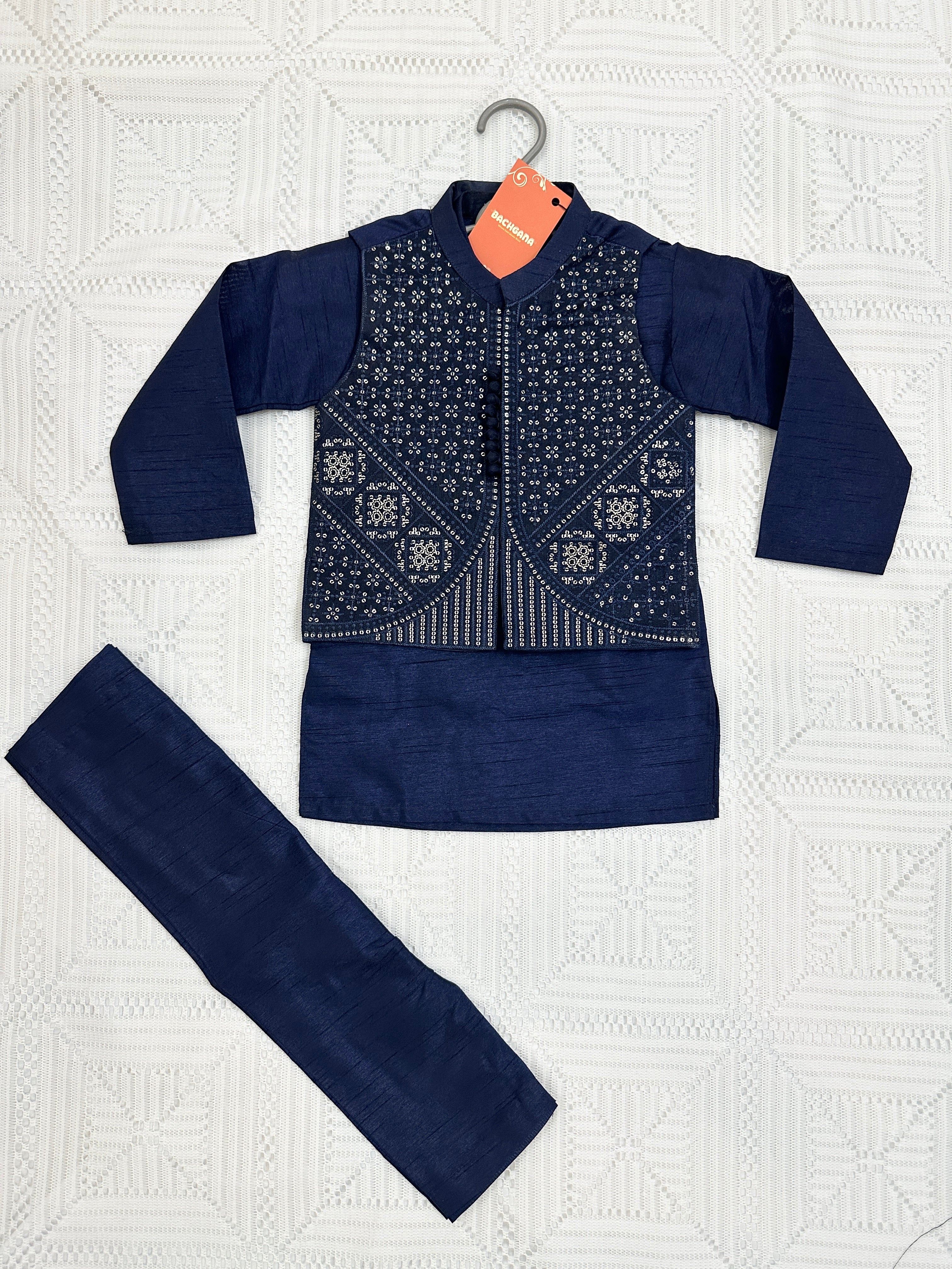 Navy Blue Kurta Shalwar with Fancy Waistcoat
