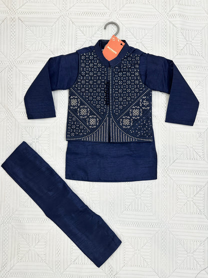 Navy Blue Kurta Shalwar with Fancy Waistcoat