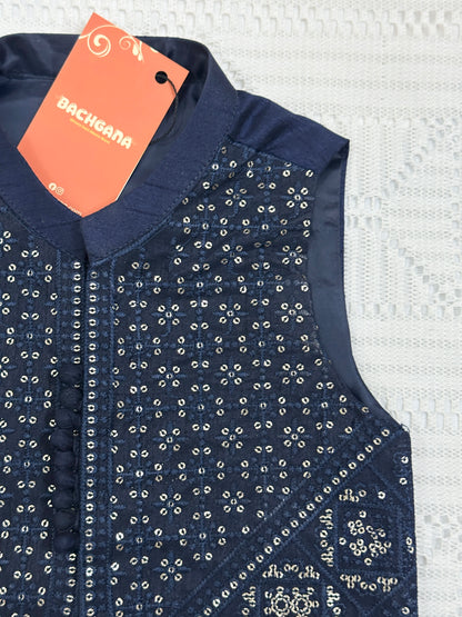 Navy Blue Kurta Shalwar with Fancy Waistcoat