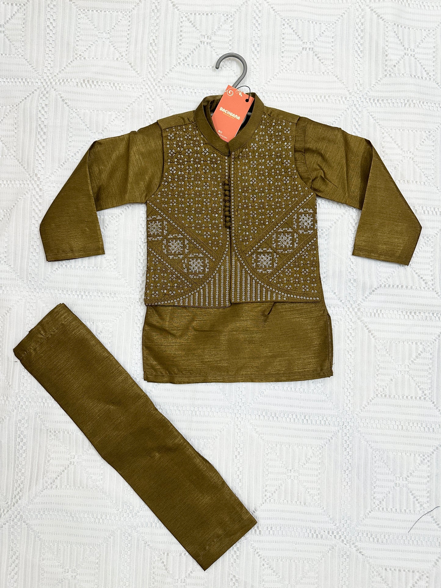 Mustard Green Kurta Shalwar with Fancy Waistcoat
