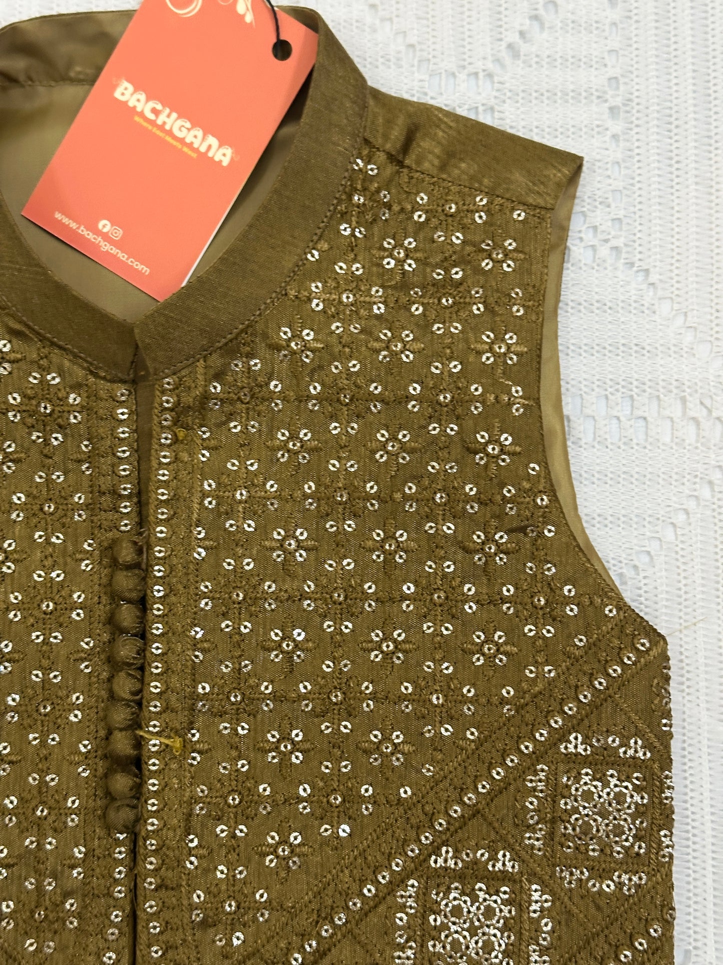 Mustard Green Kurta Shalwar with Fancy Waistcoat