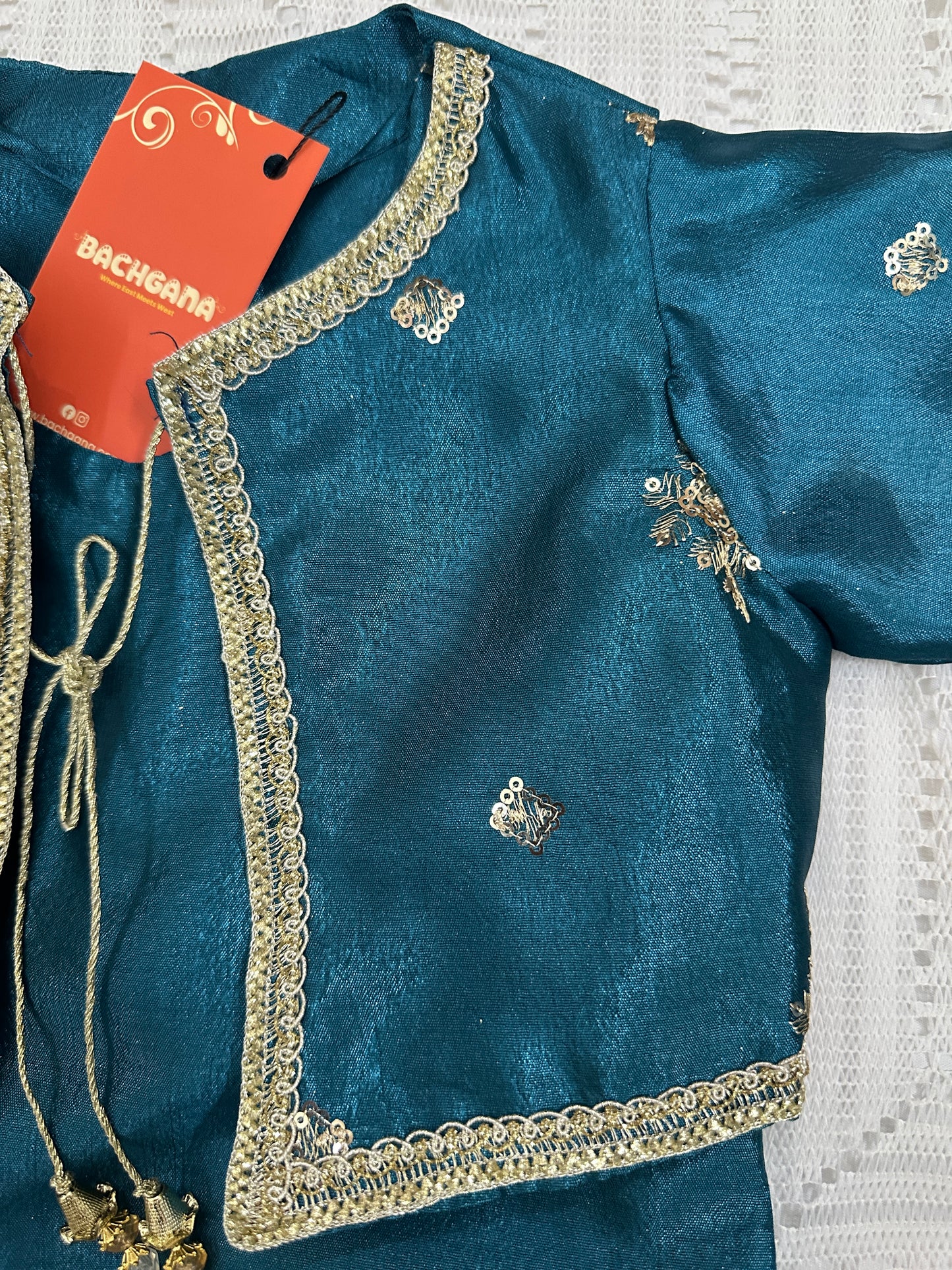 💚 Sea Green Silk Fancy Koti with Inner and Farshi Shalwar