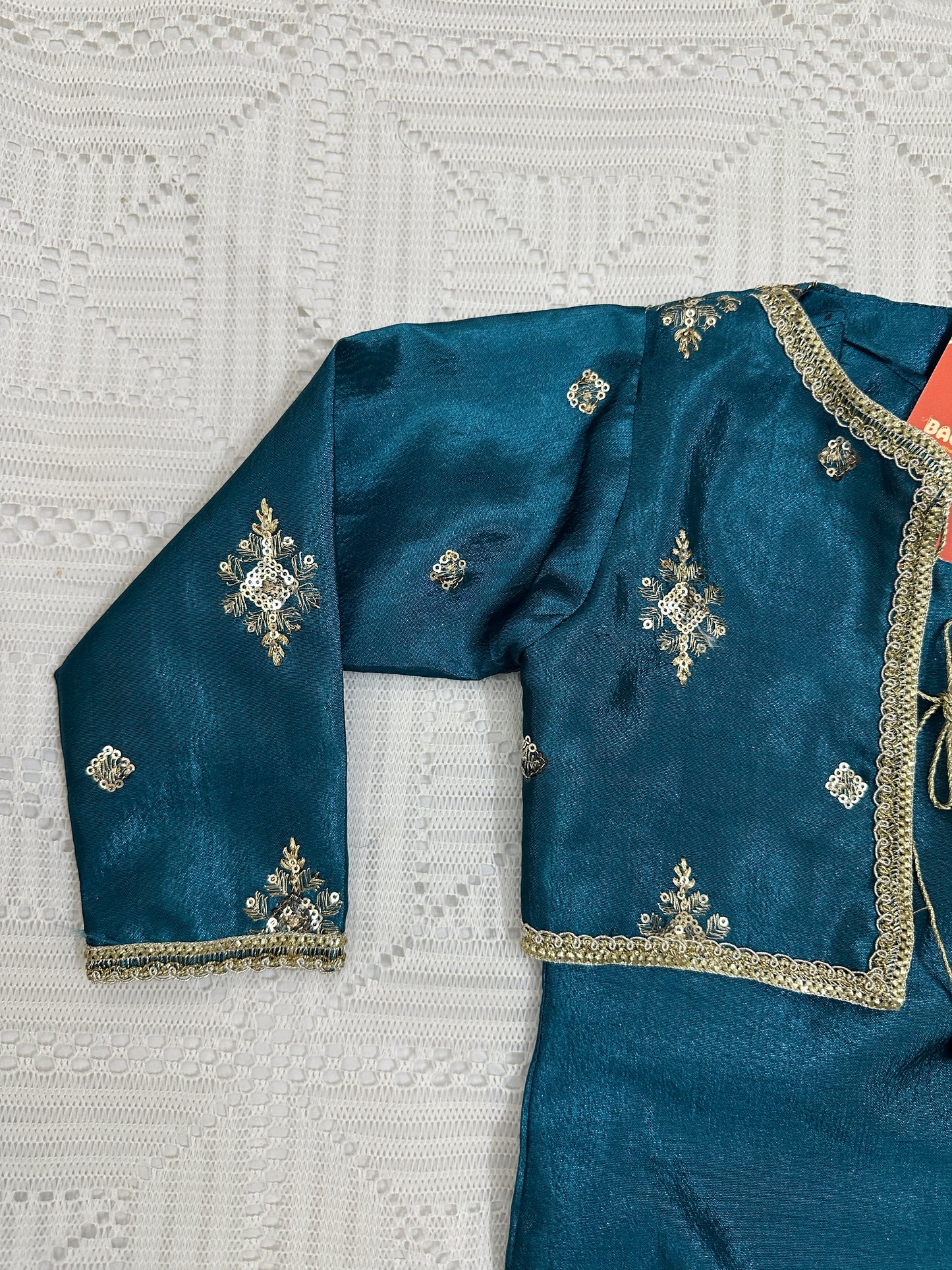 💚 Sea Green Silk Fancy Koti with Inner and Farshi Shalwar