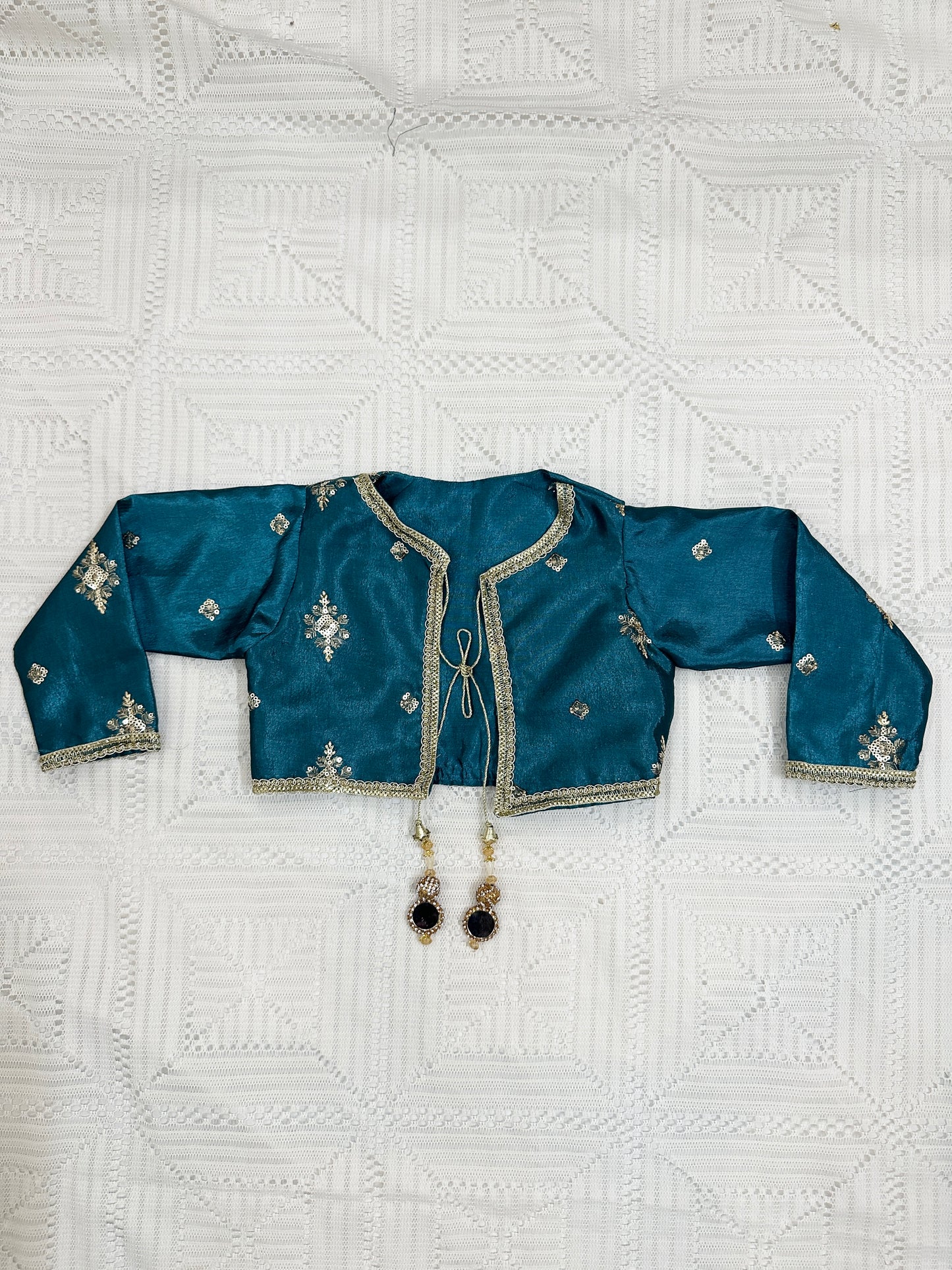 💚 Sea Green Silk Fancy Koti with Inner and Farshi Shalwar