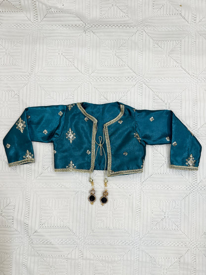 💚 Sea Green Silk Fancy Koti with Inner and Farshi Shalwar