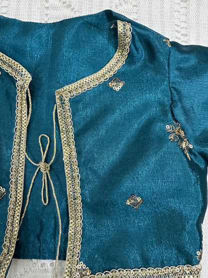 💚 Sea Green Silk Fancy Koti with Inner and Farshi Shalwar