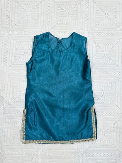 💚 Sea Green Silk Fancy Koti with Inner and Farshi Shalwar