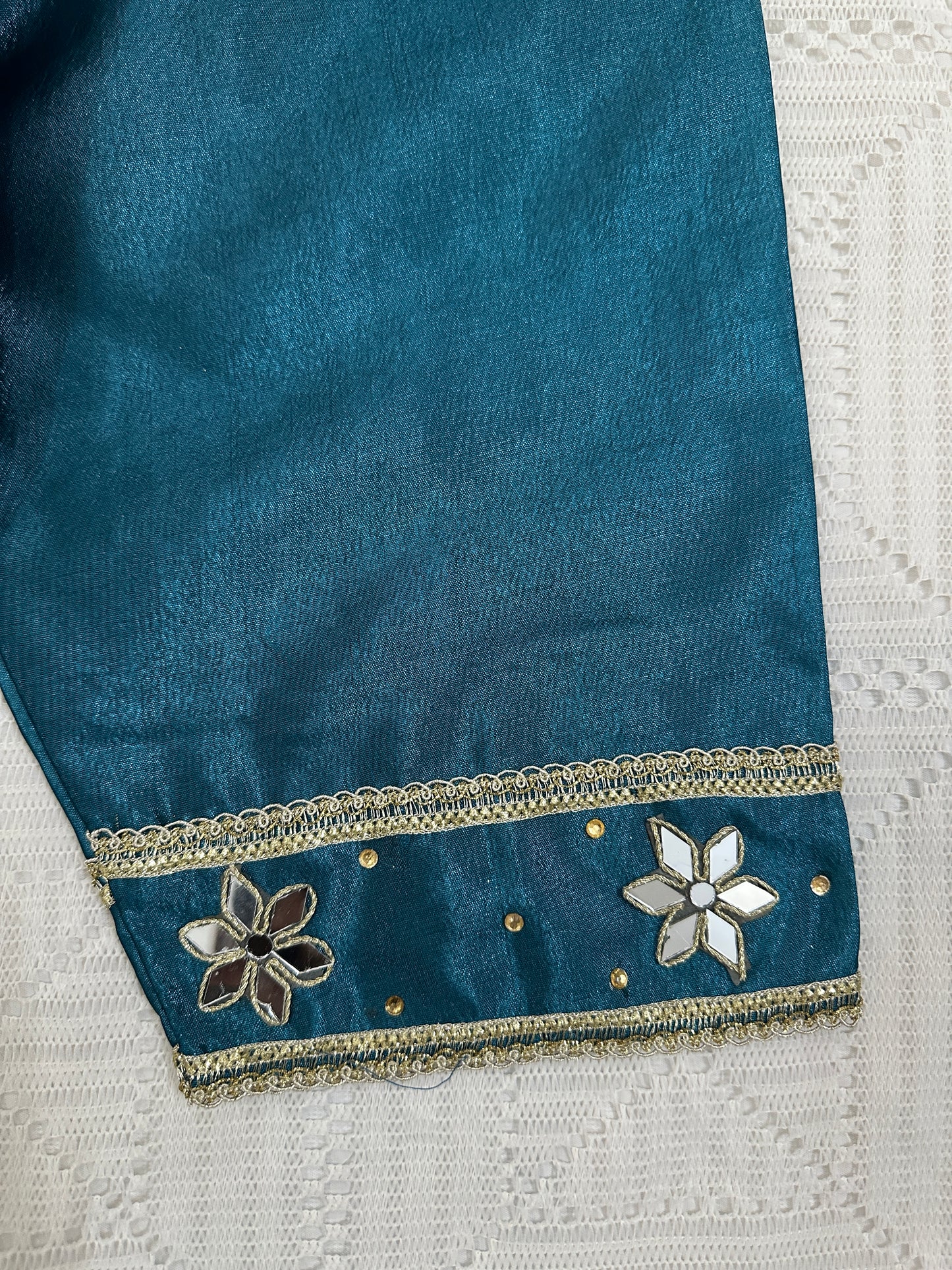 💚 Sea Green Silk Fancy Koti with Inner and Farshi Shalwar