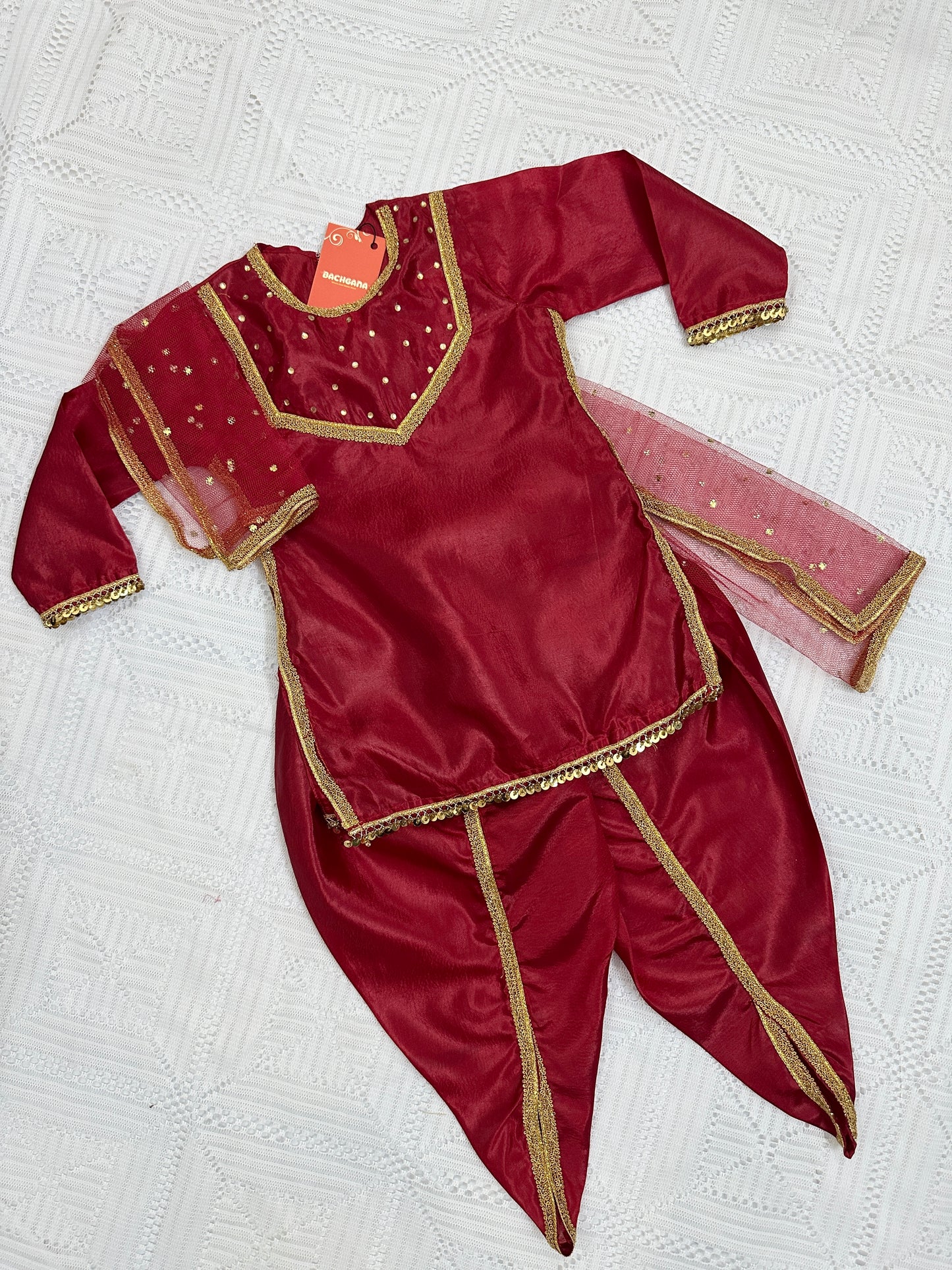 ❤️ Maroon Silk Shirt with Tulip Shalwar and Net Dupatta