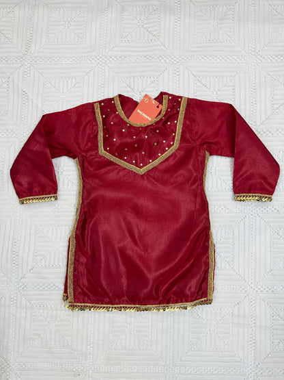 ❤️ Maroon Silk Shirt with Tulip Shalwar and Net Dupatta