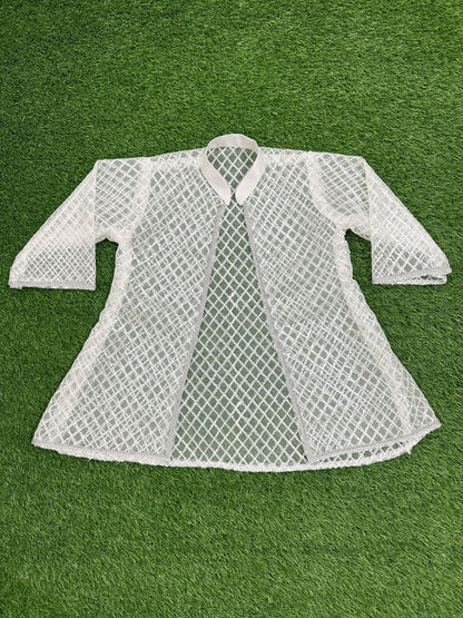 ✧ White Silver Net Sequin Gown with Silk Inner, Trouser & Net Dupatta