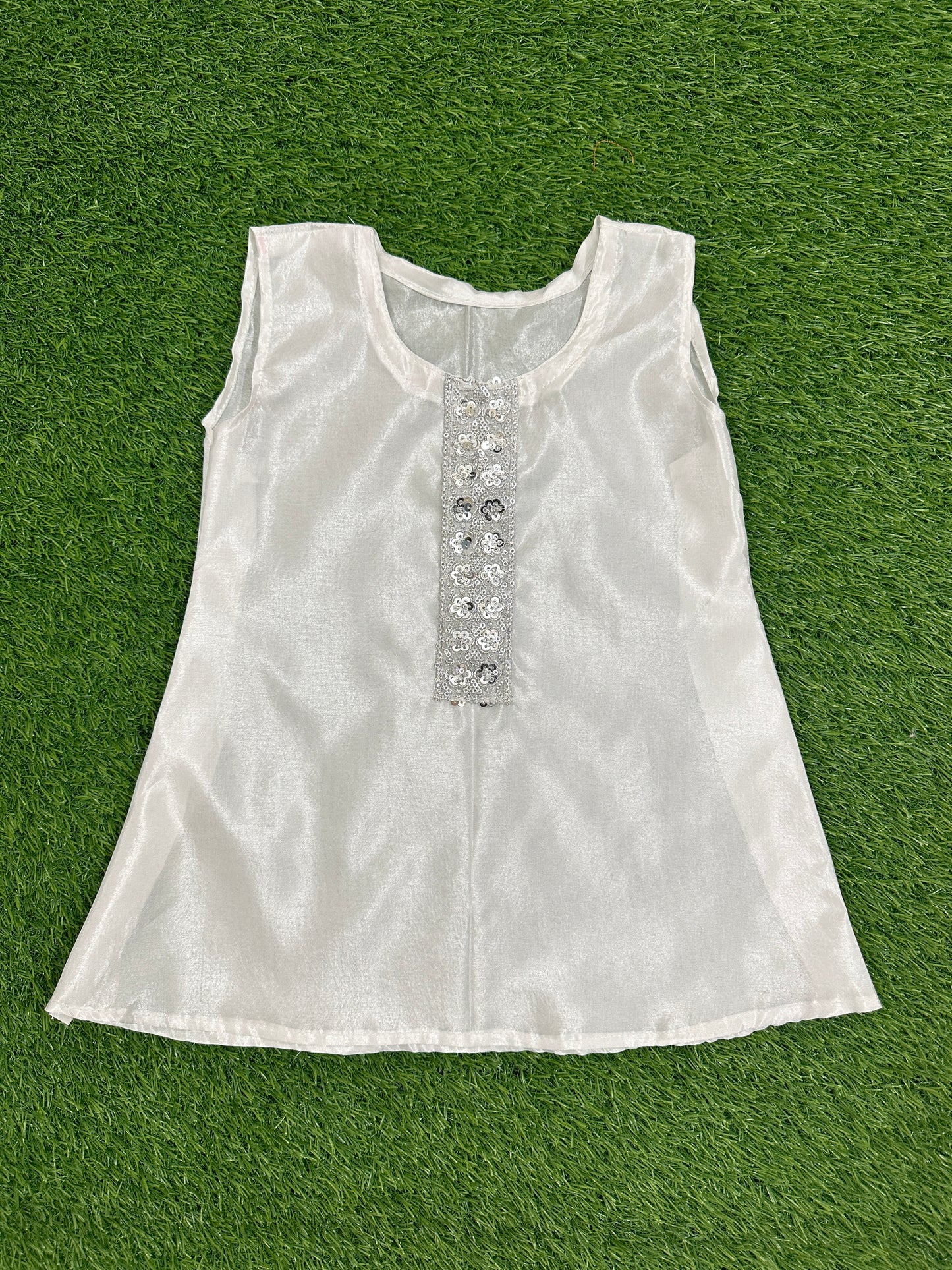 ✧ White Silver Net Sequin Gown with Silk Inner, Trouser & Net Dupatta