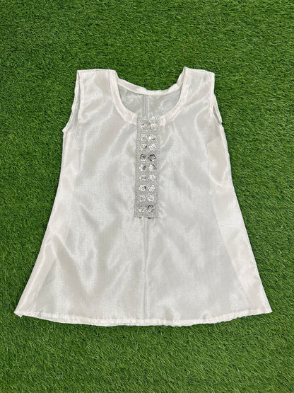 ✧ White Silver Net Sequin Gown with Silk Inner, Trouser & Net Dupatta