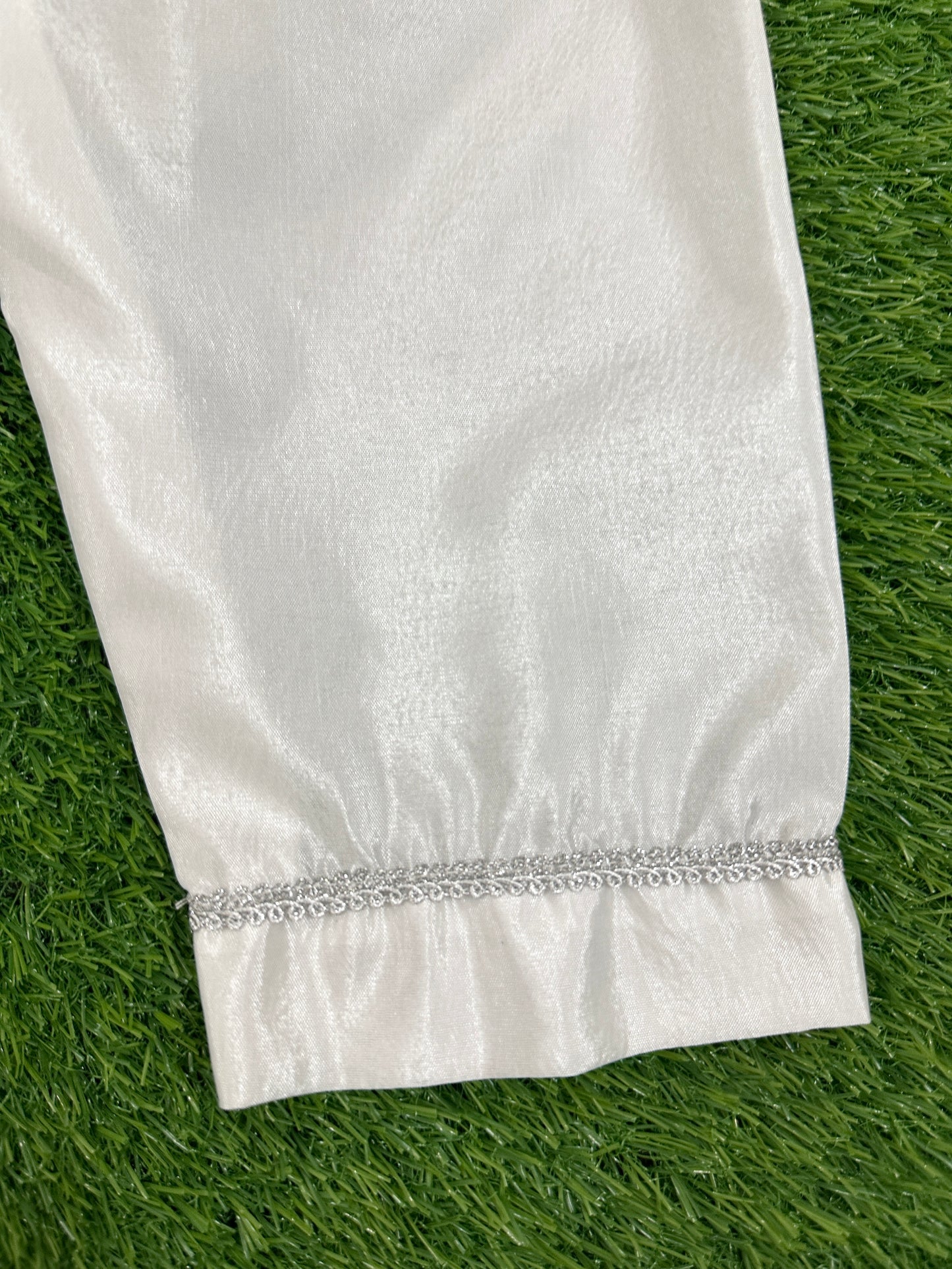 ✧ White Silver Net Sequin Gown with Silk Inner, Trouser & Net Dupatta