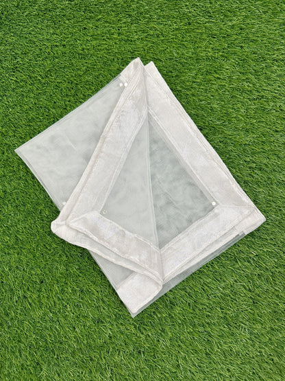 ✧ White Silver Net Sequin Gown with Silk Inner, Trouser & Net Dupatta