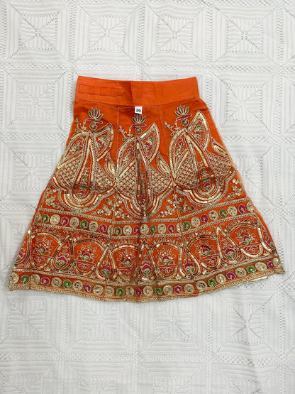 🌸 Pink Silk Choli with Orange Sequin Net Lehenga and Green Net Dupatta