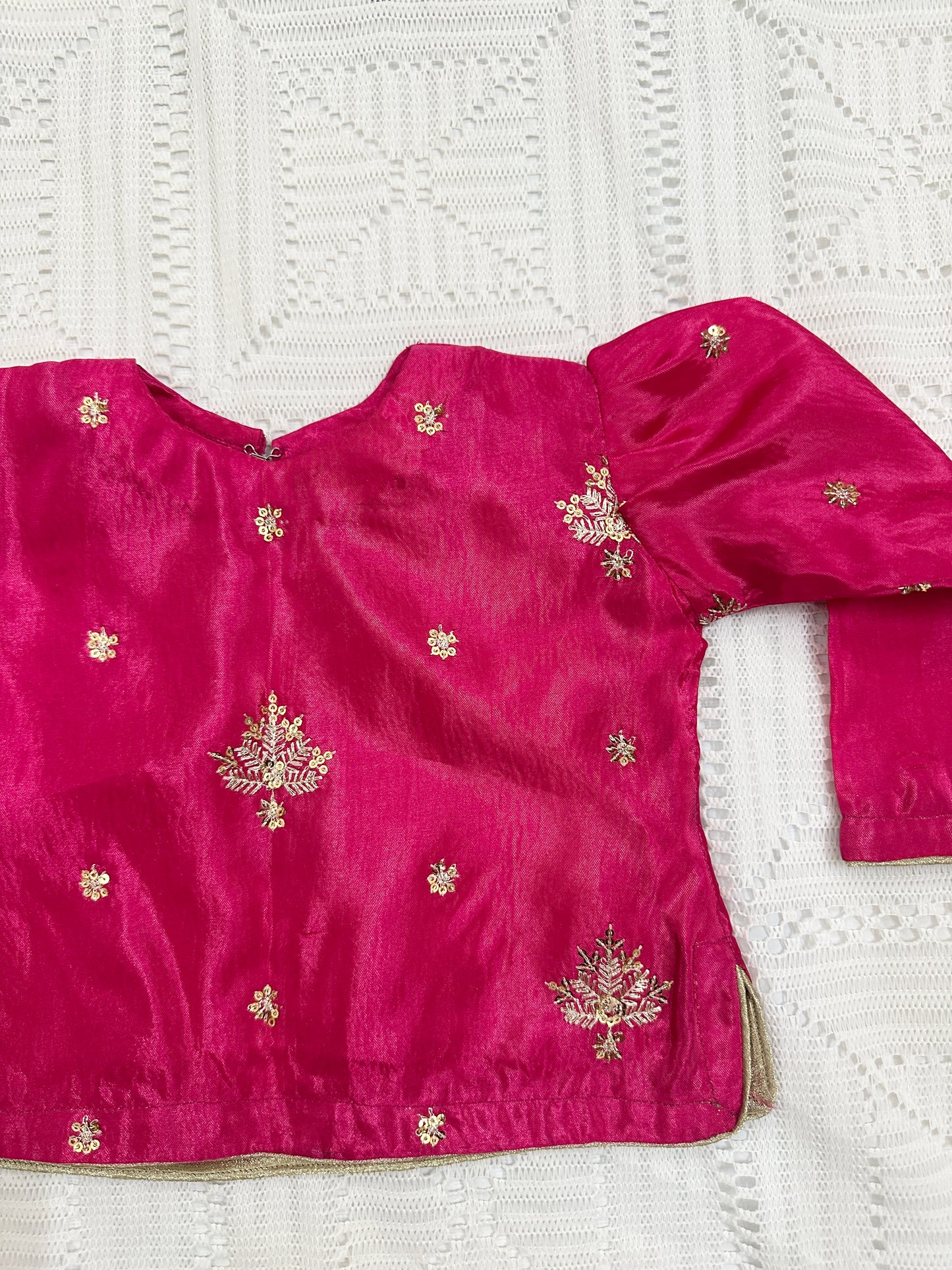 🌸 Pink Silk Choli with Orange Sequin Net Lehenga and Green Net Dupatta