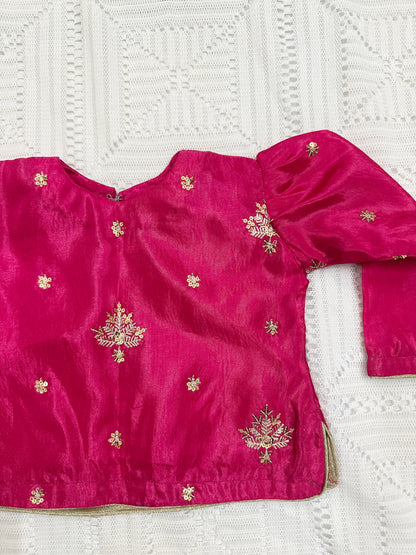 🌸 Pink Silk Choli with Orange Sequin Net Lehenga and Green Net Dupatta