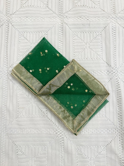 🌸 Pink Silk Choli with Orange Sequin Net Lehenga and Green Net Dupatta