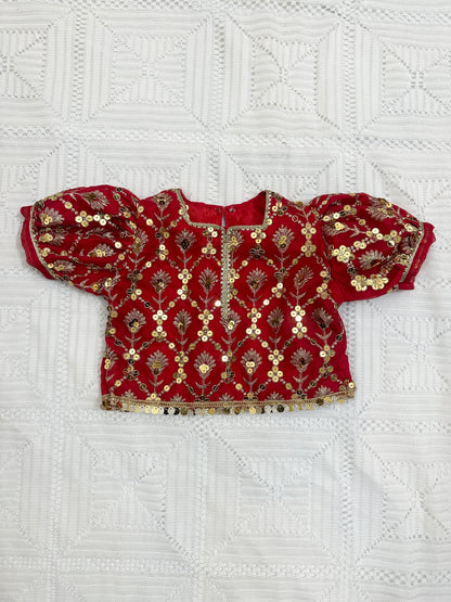 ❤️ Red Golden Fancy Organza Choli with Golden Jamawar Lehenga and Net Dupatta