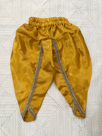 Mustard Silk Shirt with Golden Lace and Tulip Shalwar with Net Dupatta